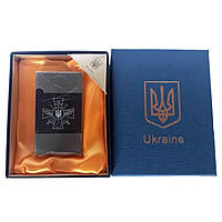 Зажигалка газовая Украина Подарочная коробка, турбо пламя HL-393-1. ZO-703 Цвет: серебро FFO