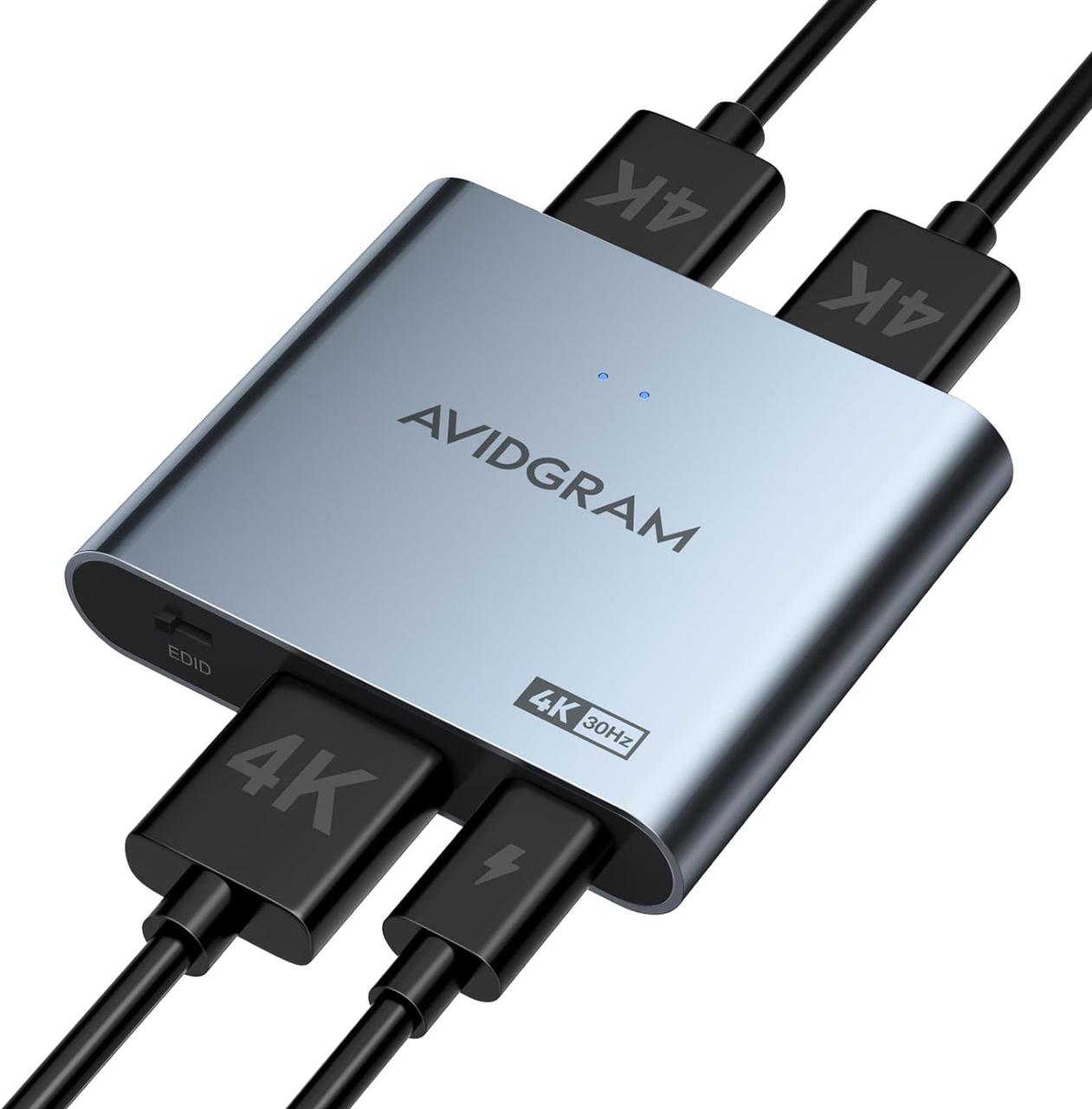 HDMI Splitter 1 в 2 Out 4K, AVIDGRAM HDMI 2-портовий розгалужувач з автоматичним, копіюванням та фіксованим режимом, фото 1
