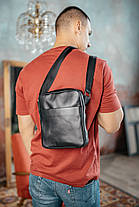 Чоловіча сумка месенджер з натуральної шкіри, чорна сумка через плече шкіряна, класична сумка для чоловіків