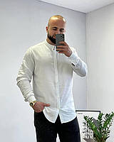 Стильная молодежная белая рубашка из льна с пуговицами на всю длину S M L XL XXL