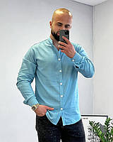 Модная мужская рубашка из льна с пуговицами на всю длину S M L XL XXL