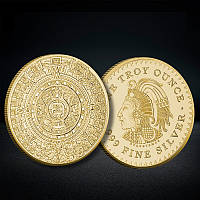 Сувенирная монета календарь МАЙЯ и Вождь. голд, монеты мексиканских ацтеков