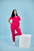 Медичні жіночі штани Мом з натуральної тканини поплін малинові, одяг для медперсоналу р.42