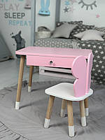 Детский столик и стульчик белый розовые . Столик с ящиком для карандашей и разукрашек