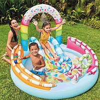 Дитячий надувний ігровий центр Intex 57144 «Candy Fun» (Водна гірка з басейном та фонтаном, 122*168*170 см.,