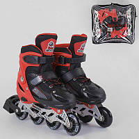 Роликовые коньки Best Roller (30-33) PVC колёса, свет на переднем колесе, в сумке Black Red ( BK, код: 2603533