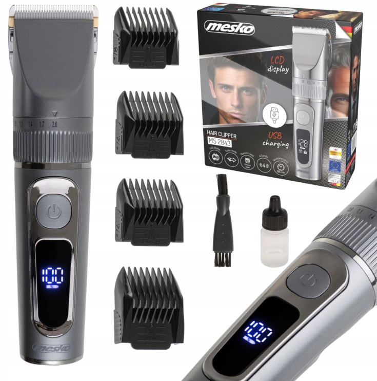 Машинка для стриження волосся Mesko MS 2843 (USB, IPX 6, РК-дисплей, Польща), фото 1