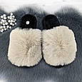 Тапочки хутряні жіночі бежеві з чорною устілкою 4440_2, фото 3