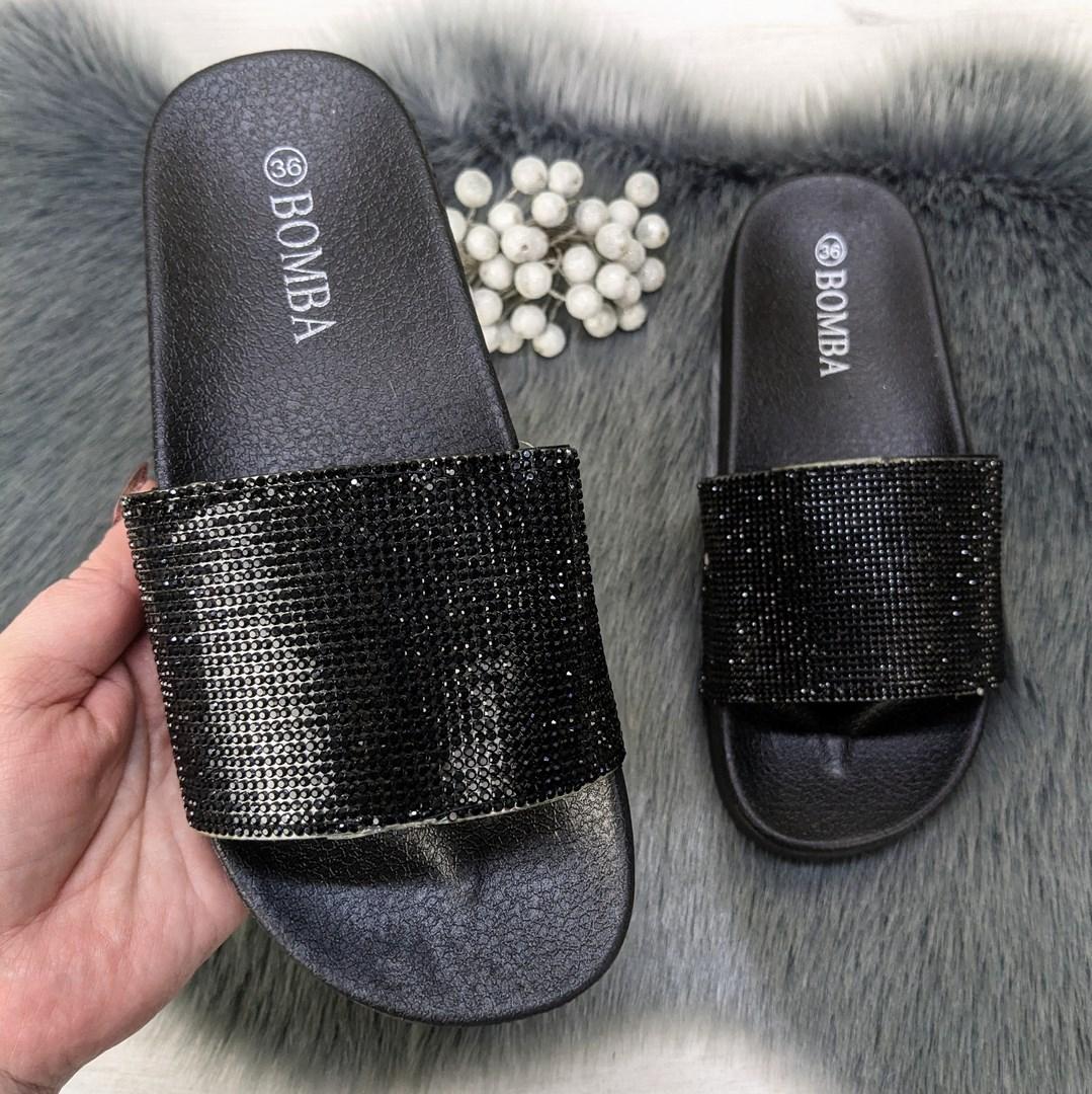 Шльопанці жіночі зі стразами Bomba чорні 2293, фото 1