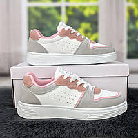 Кроссовки кеды женские белые с серым и розовым Swin-shoes 4439