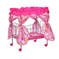 Детская игровая кровать для куклы Melogo 9350/015-2 железная с балдахином, Toyman