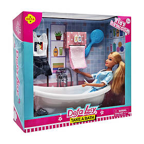 Дитяча лялька з ванною DEFA 8444 рушник, гребінець, одяг Блакитний, Toyman