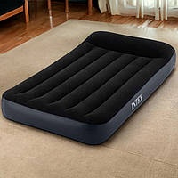 Односпальне надувне велюрове ліжко 191x99x25 см з вбудованим насосом та підголовником Intex 64146 Чорний