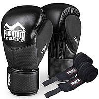 Боксерские перчатки RIOT Pro Phantom PHBG2540-14 Black 14 унций (бинты в подарок), Toyman