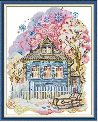 Набір для вишивання за нанесеною на канву схемою "The winter of childhood".AIDA 14CT printed , 30*37 см