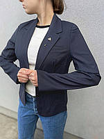 Жіночий стильний піджак, класичний жакет із брошкою та відкладним коміром, приталений сірого кольору, 44