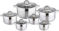 Набор посуды для кухни Mystery Lux 6 стальных кастрюль с крышками DP60979 Kamille PZ, код: 8395164
