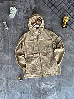 Мужская куртка-ветровка Stone Island (бежевая) легкая ветрозащитная весенняя на молнии с капюшоном МоDB-51