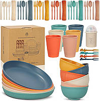 YEEBECA Набор пластиковой посуды из 60 предметов на 6 человек, небьющийся набор посуды без BPA на 6 человек,