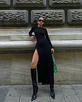 Облегающее платье с открытой спинкой и разрезом по ноге шнуровка микродайвинг черный TRA