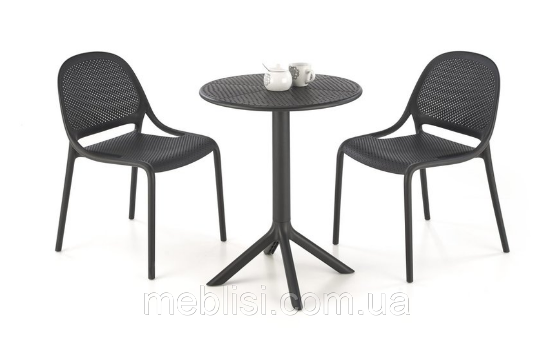 Пластиковий круглий стіл чорний мат CALVO 60*60*72 (без крісел) (Halmar), фото 1