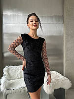 Невероятно красивое мини платье с длинным рукавом бархатный велюр черный TRA