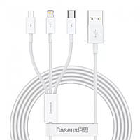 Кабель Baseus 3в1 Fast Charging MicroUSB+TypeC+Lightning 3.5A CAMLTYS-02 1.5 м Белый US, код: 7936498