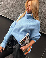 Зимний теплый, удлиненный свитер, голубой TRA