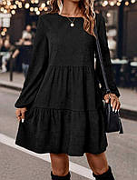 Стильное платье микровельвет с длинным рукавом черный TRA