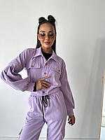Стильный качественный вельветовый костюм кофта+штаны лаванда TRA