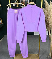 Свободный современный костюм кофта+штаны лаванда TRA