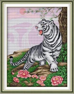 Набір для вишивання за нанесеною на канву схемою "White Tiger Roaring". AIDA 14CT printed 41*51 см, фото 1