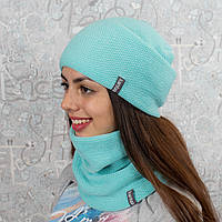 Комплект: в'язана шапка зі снудом на флісі Luxyart КАНТА універсальний унісекс 50-60 Блакитний PZ, код: 2720541