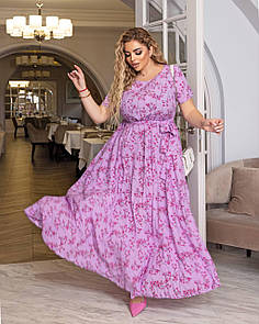Жіноча довга бузкова сукня на літо з принтом великі розміри