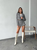 Твидовый костюм (юбка-шорты+укороченный пиджак) гусиная лапка TRA