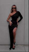 Ошеломительное платье с открытым рукавом и вырезами черный TRA