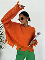 Женский свитер рванка свободного кроя оранжевый TRA