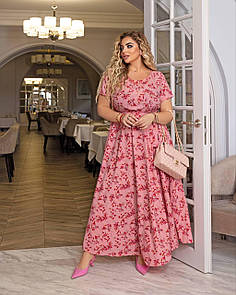 Жіноча довга рожева сукня на літо з принтом великі розміри