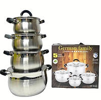 Набор кастрюль из нержавеющей стали German Family с крышками Набор кухонной посуды с толстым дном для дома