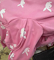 Спортивный принтованый женский костюм PLAYBOY худи с капюшоном + штаны джоггери, 42-44 и 46-48 Розовый, 42/44
