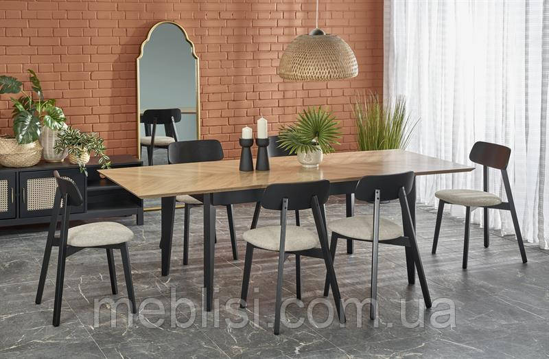 Стіл розкладний EDMONDO дуб/черний 160(240)x90 (140) (Halmar), фото 1