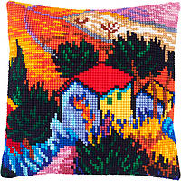 Набір для вишивання декоративної подушки Чарівниця Пейзаж з будинком і робітником В. ван Гог DH, код: 7243399