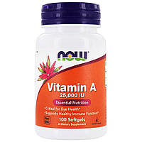 Витамин А, Vitamin A, Now Foods, 25,000 МЕ, 100 желатиновых капсул MY, код: 6824757