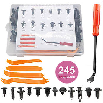 Набір для ремонту автомобіля 245 в 1 - кліпси, кріплення, фіксатори - 240 штук - 12 видів + 5 інструментів