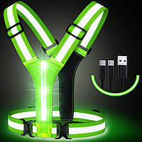 Світловідбиваючий жилет Simket LED Running Gear, USB Rechargeable LED Light Up Vest Висока видимість з регульованою талією/плечем