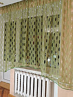 Тюль Арка Zanaviska Сетка Высота 190 см Ширина 300 см Зеленая с тесьмой Готовая (33 зел)