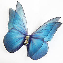 Метелик зі стразиками шифоновий, 4х3 см, темно-синій