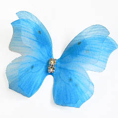 Метелик зі стразиками шифоновий, 4х3 см, темно-блакитний