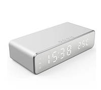 Беспроводная зарядка с LED часами TWS Fast wireless chargerclock 10W Серая LW, код: 8262488