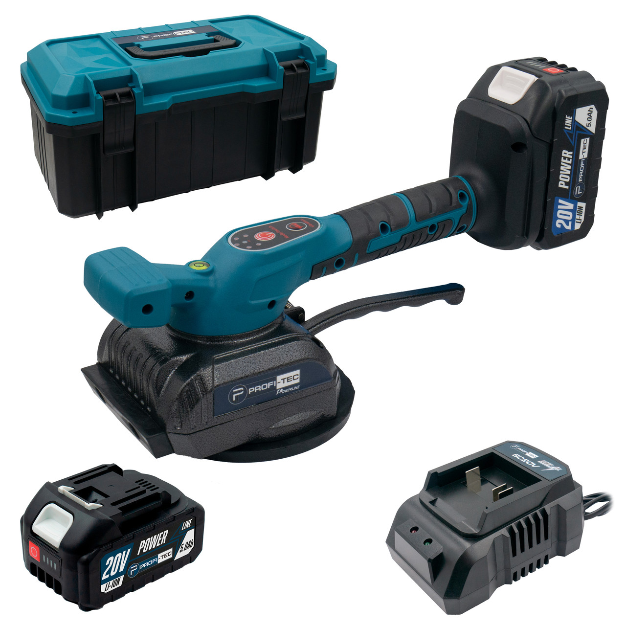 Потужна акумуляторна вібраційна присоска PROFI-TEC VMC-Universal POWERLine: з АКБ 2-шт-20 V, 5.0 Ah + ЗП, фото 1